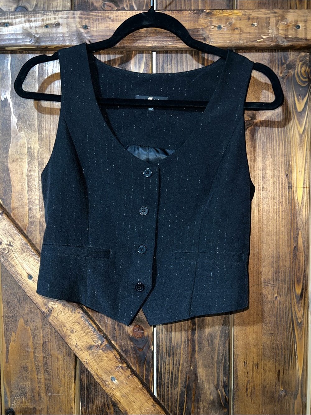 7 For All Mankind Black Sleeveless Button Vest